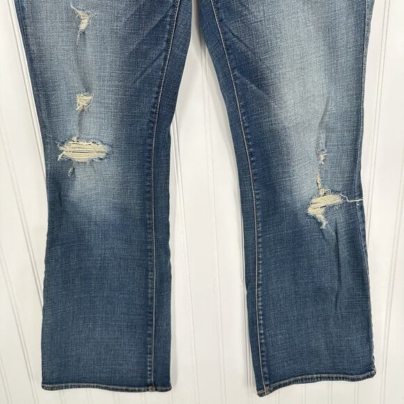 American Eagle Jeans Womens 12 Kick Boot Blue Denim Distress Grunge Western EUC - Picture 4 of 13